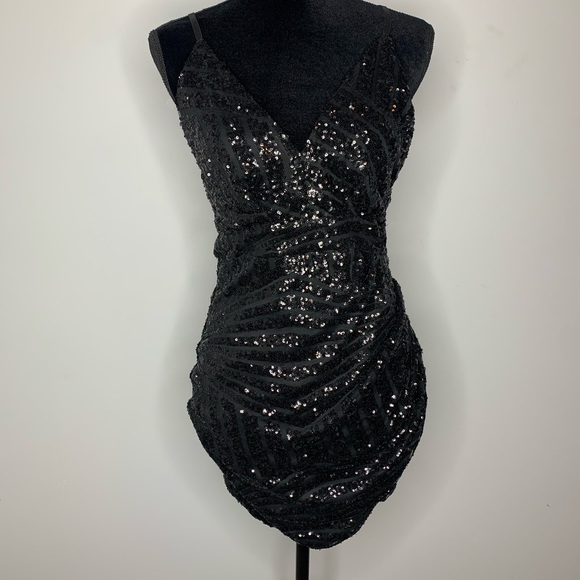 Mini  black sparkly dress with black sequence - Picture 1 of 8